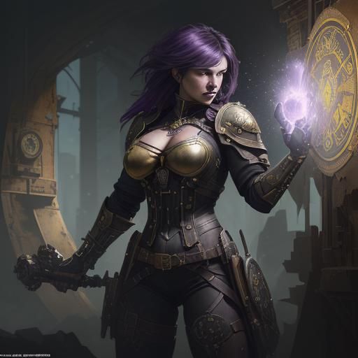 Steampunk Warrior with Shield in Dark Fantasy Style