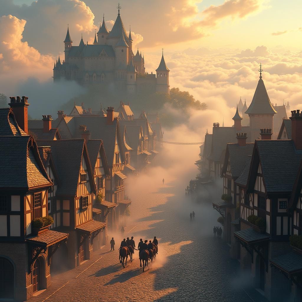 Medieval Cloud City at Golden Hour