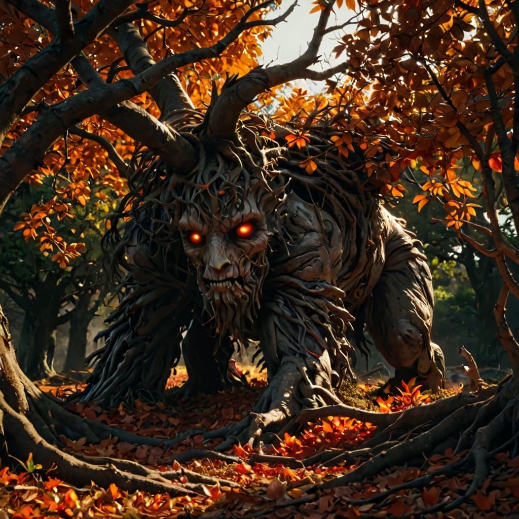 Decaying Autumn Trees in Studio Trigger Anime Style