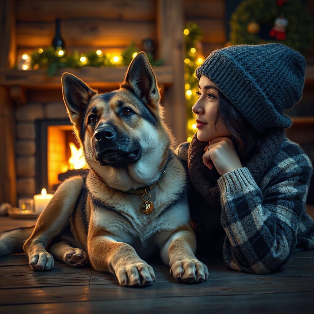Intimate Portrait of a Human and K9 Companion by a Cozy Scan...