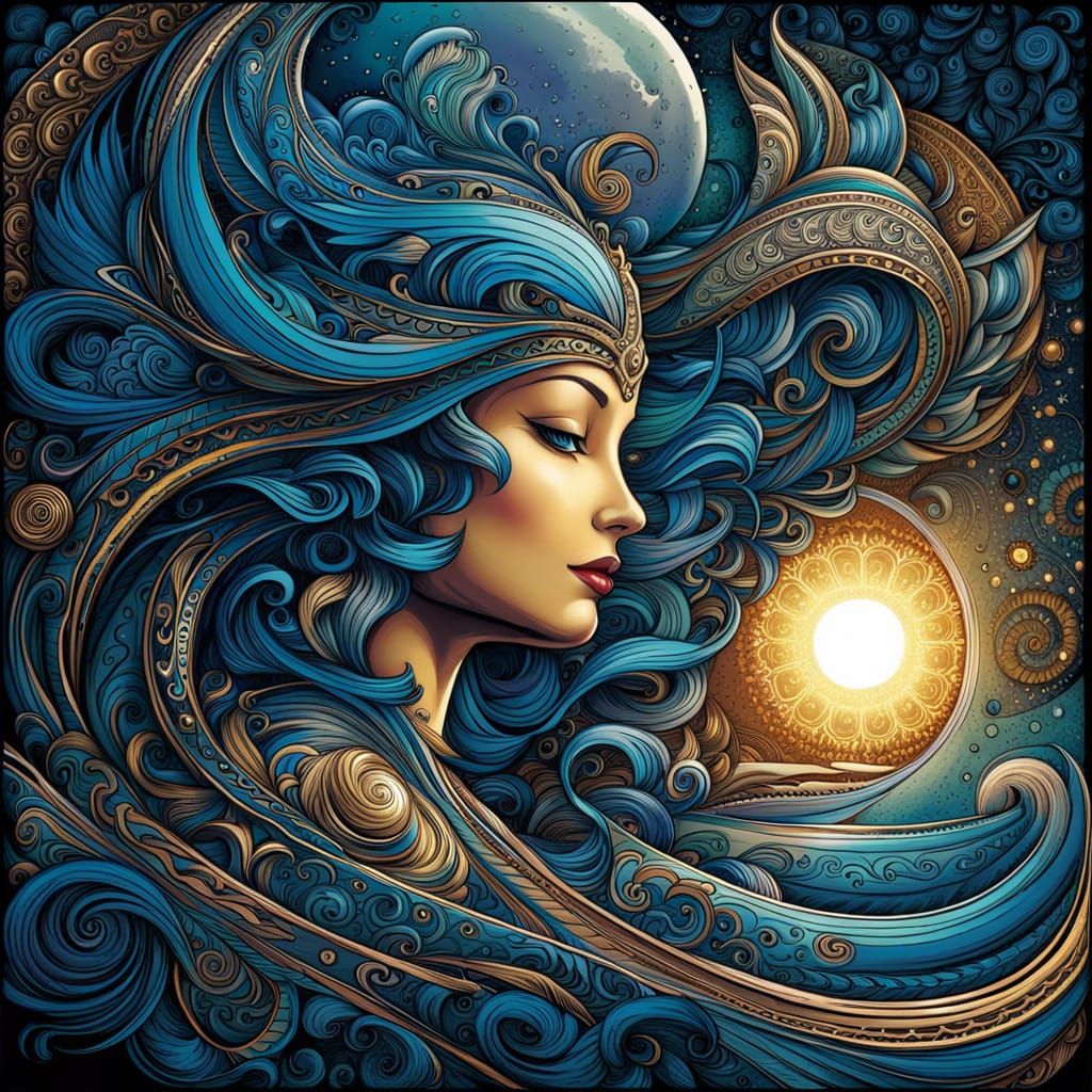 Moon Goddess Storybook Illustration in Comic Book Style
