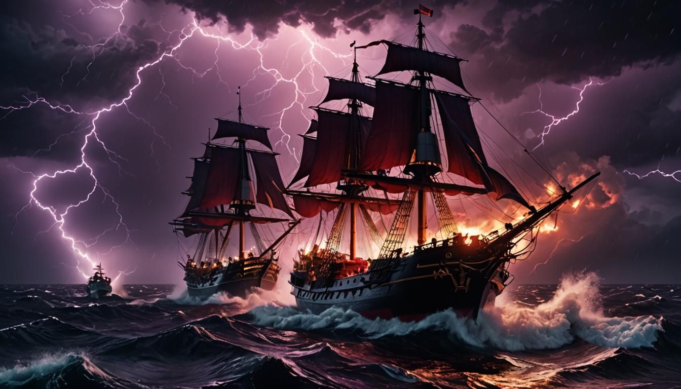 Epic Naval Battle in Lightning Storm