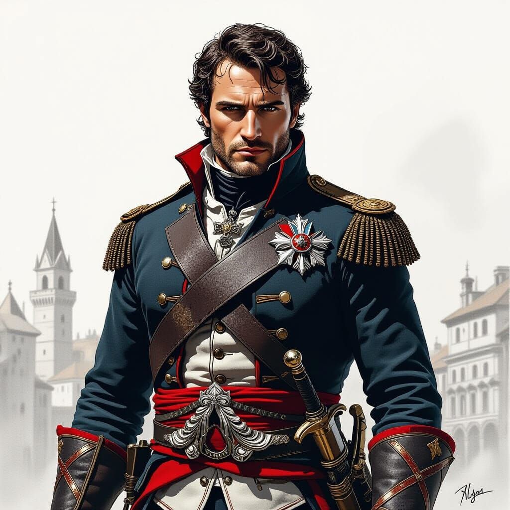 Napoleon Bonaparte as Ezio Auditore in Charcoal Drawing