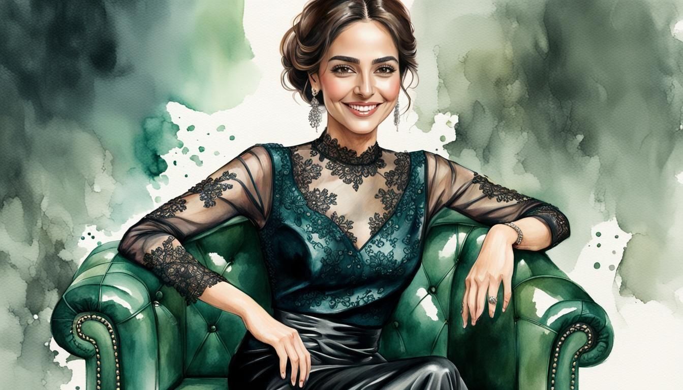 Watercolor Portrait of a Charming Woman in Evening Dress