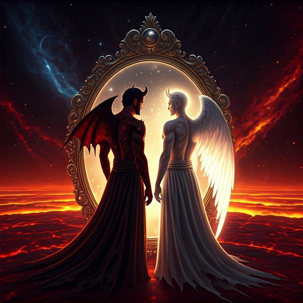 Lucifer's Cosmic Reflection: Duality of Light and Shadow