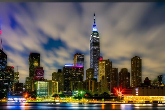 NYC Skyline: Watercolor Cityscape with Holographic Gradients