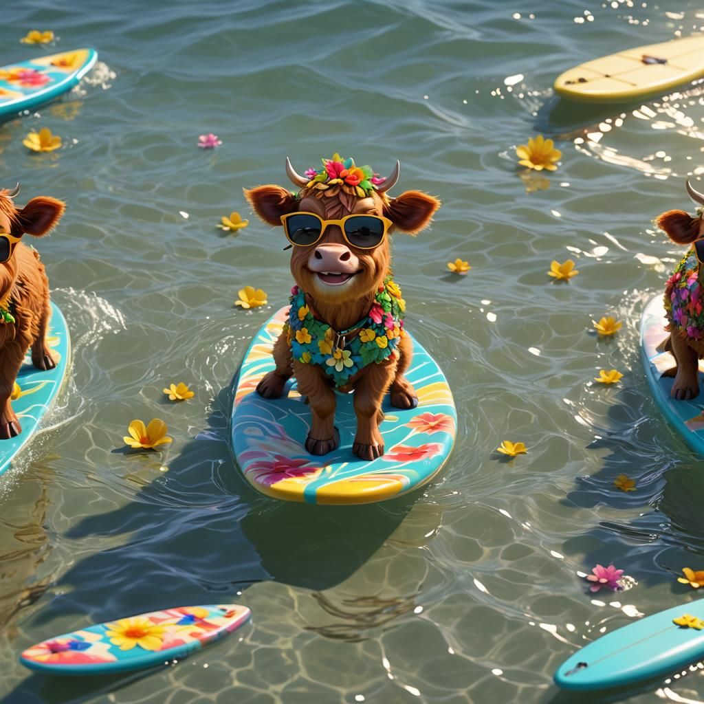 Smiling Calf Surfing: Pixar-Style 3D Art