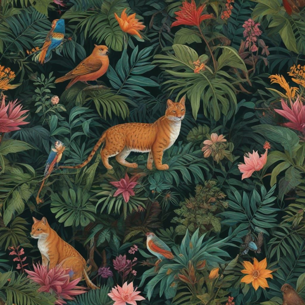 Surreal Tropical Wonderland with Vibrant Exotic Creatures