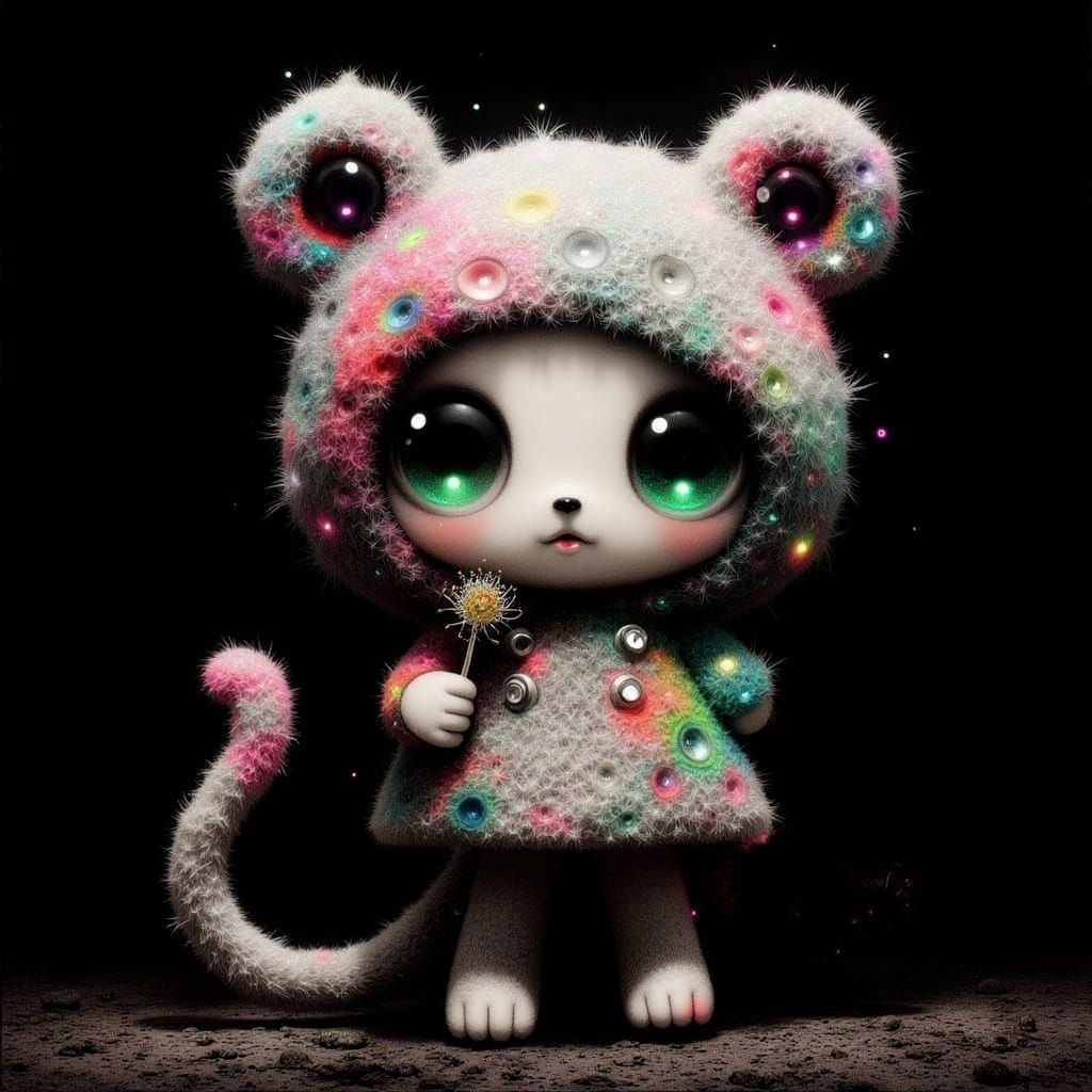 Cute Teddy Bear Cat Hybrid in Vibrant Chiyogami Patterns