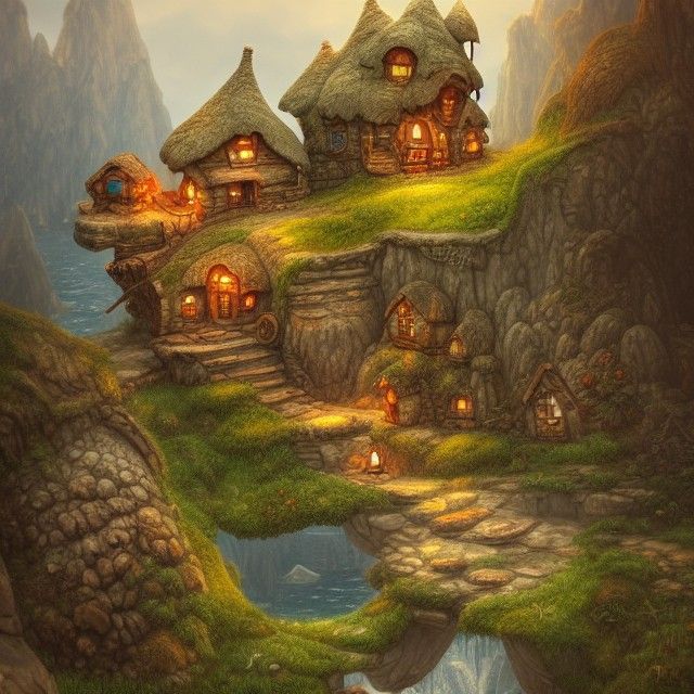 Steampunk Smurf Village on Cliffside