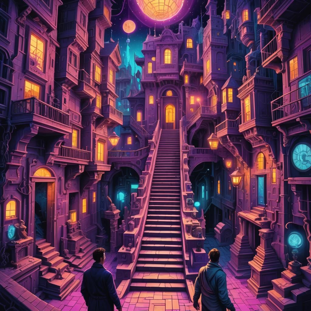 Surreal Digital World with Neon Lights and Glitch Art