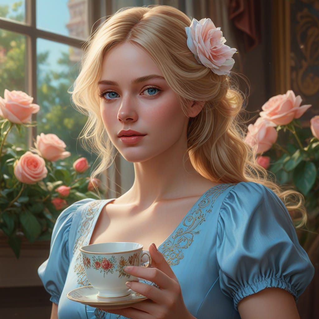 Elegant Portrait of a Blonde Woman with Roses