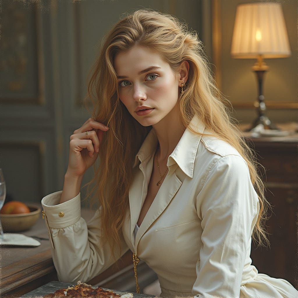 Cow and Calf by Stream in Hyperrealistic Style