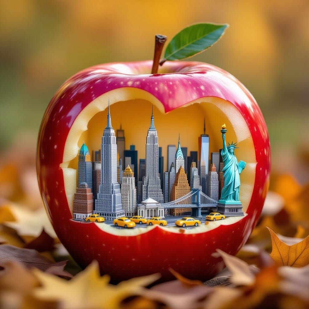Miniature City in Giant Apple, Digital Photography