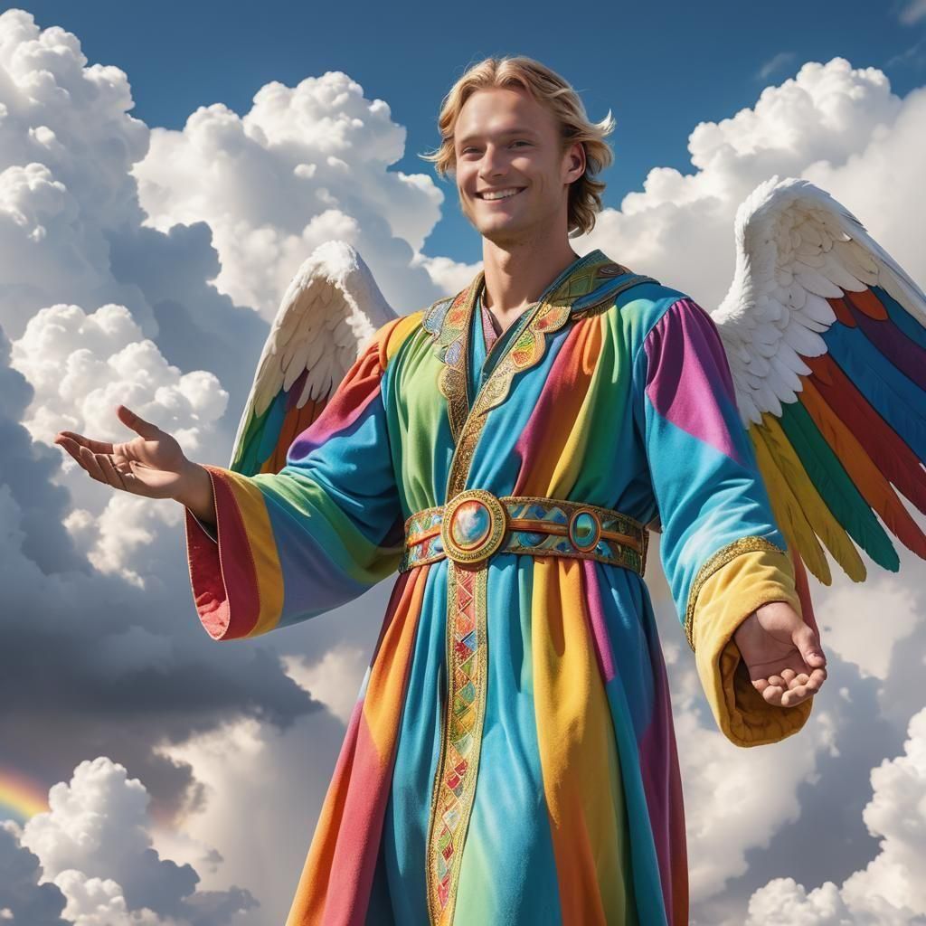 Rainbow Angel Guides Man to Heaven