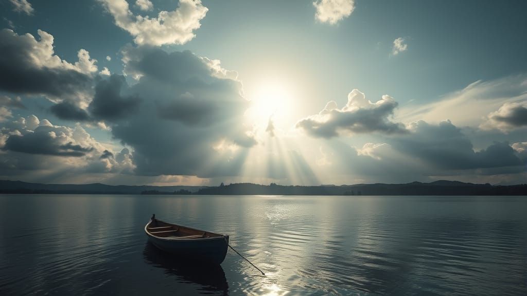 Rowboat on Lake with Dramatic Lighting