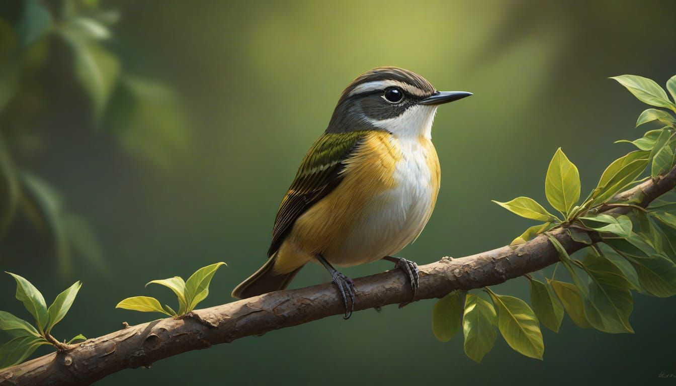 White-Throated Spadebill in Vibrant Oil Painting Style