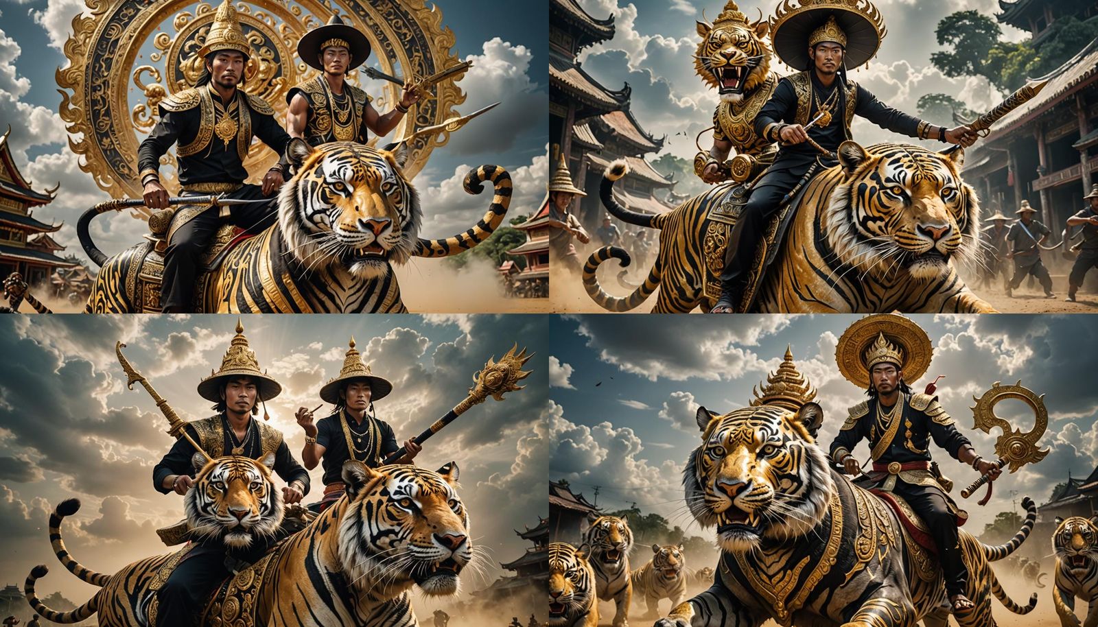 Thai Deity Rides Tiger in Epic Fantasy Art