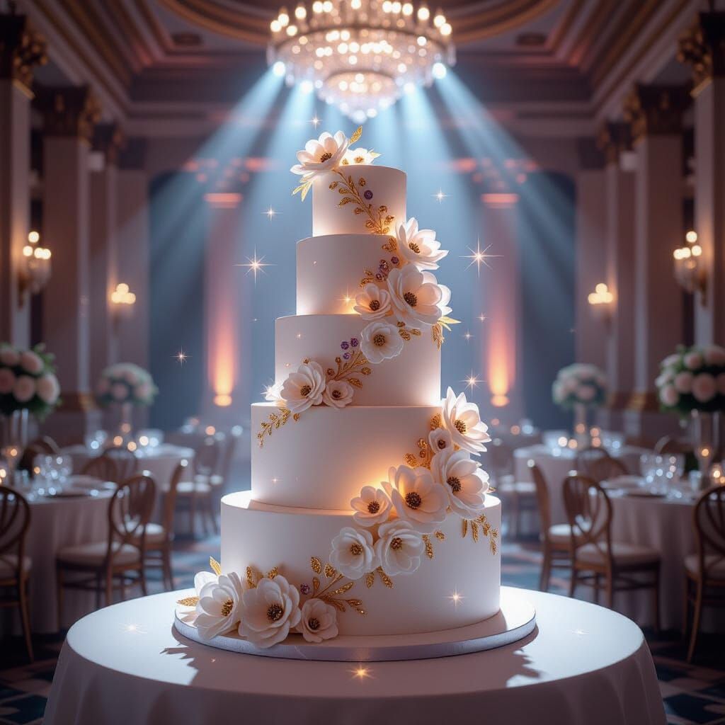 Starlight Wedding Cake with Jade Flowers, Art Nouveau