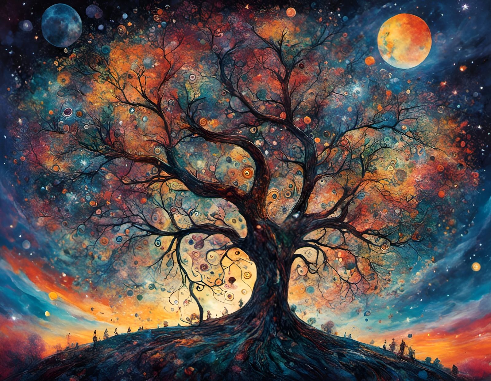 Tree of Life: Cosmic Night Sky in Abstract Style