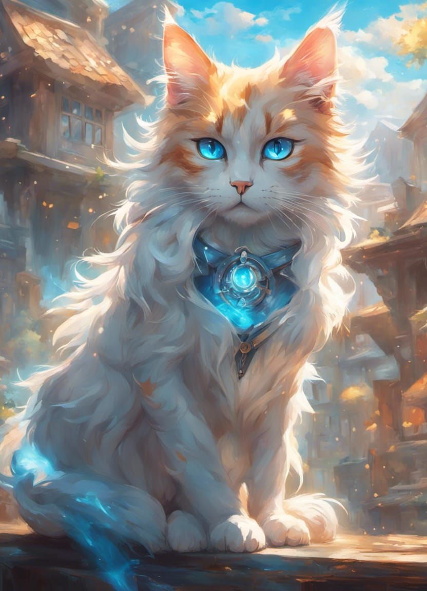 Mystic Magical Cat Portrait in Genshin Impact Style