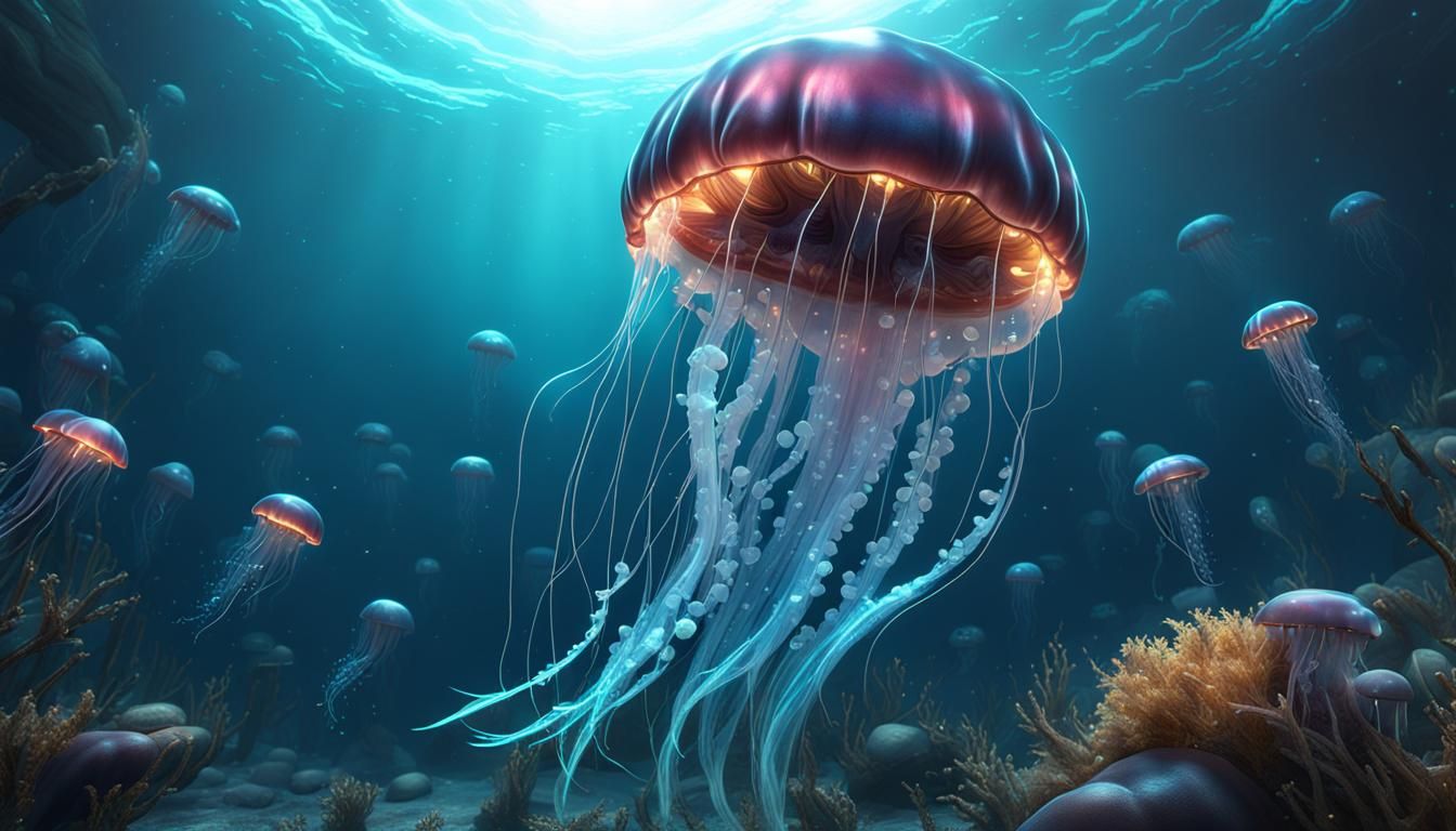 Guitar Jellyfish in 3D Cinematic Style