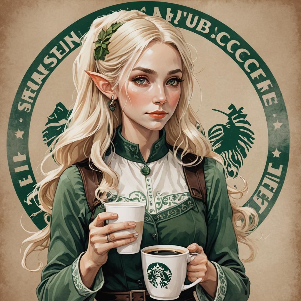 Elf Barista at Starbucks: Impressionistic Portrait