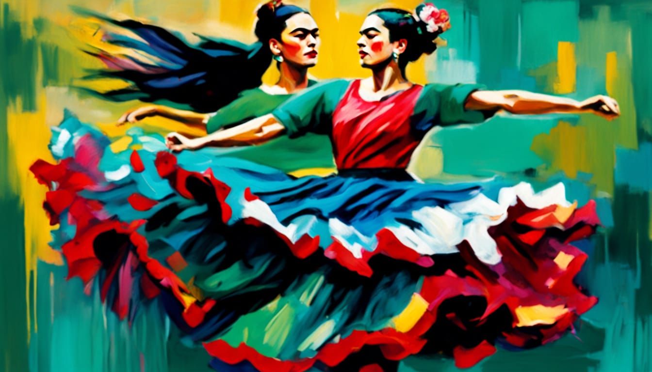 Vibrant Neo-Expressionist Latin American Dancer in Rhythmic ...