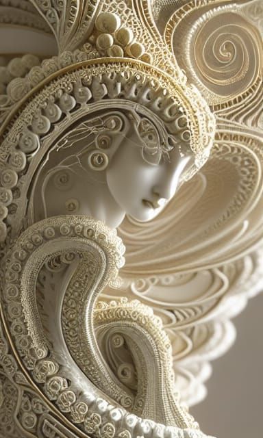 Opalescent Marble Gorgon Sculpture with Gold Filigree