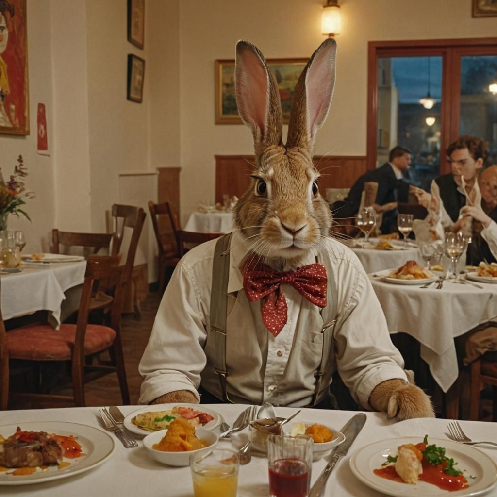 Surreal Rabbit Deceives All in Restaurant: Expressionist Por...