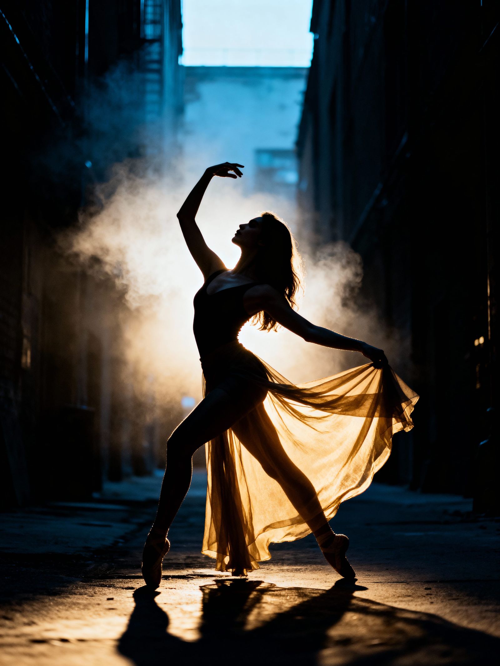 Surreal Film Noir Dancer in Dramatic Backlighting