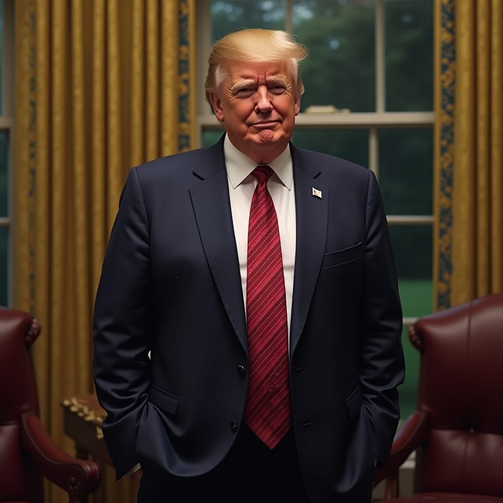 Realistic Portrait of Donald Trump in Luxurious Office Setti...