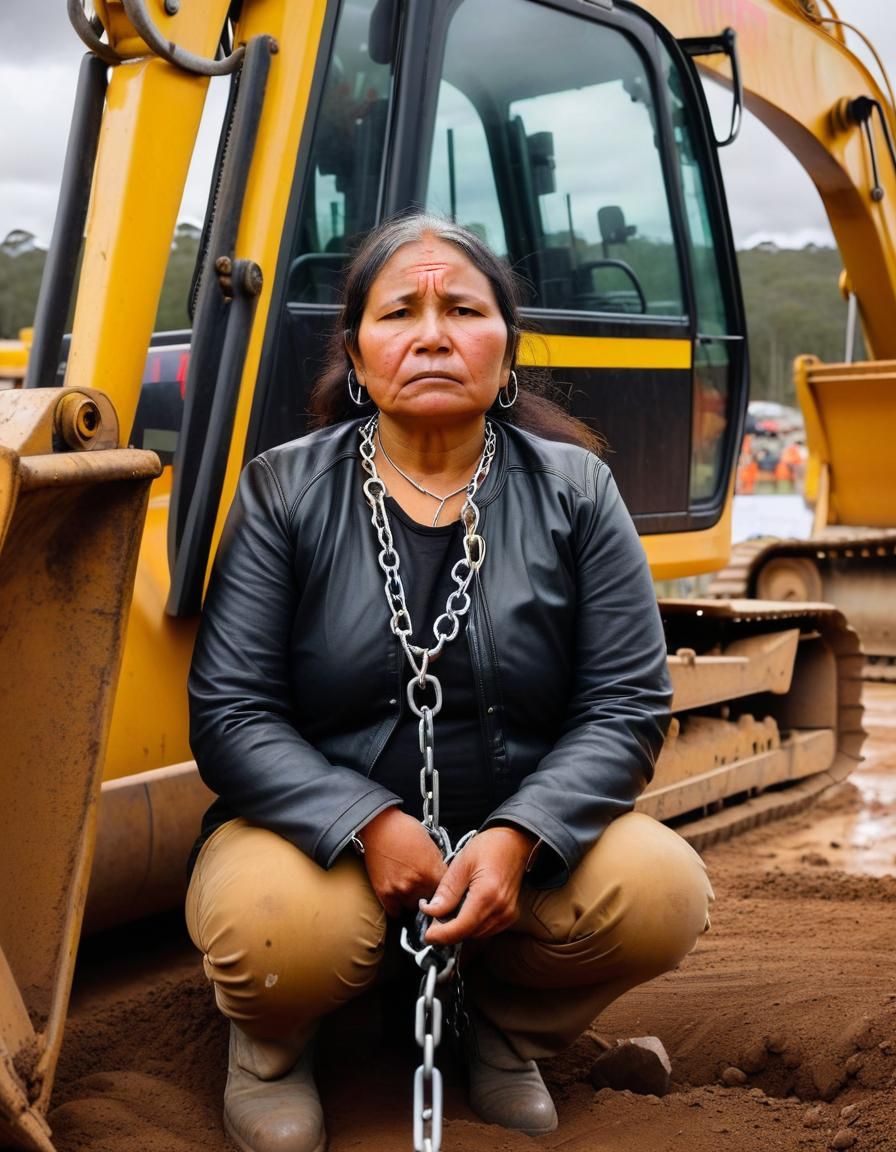 Indigenous Protestor Chains Herself to Excavator