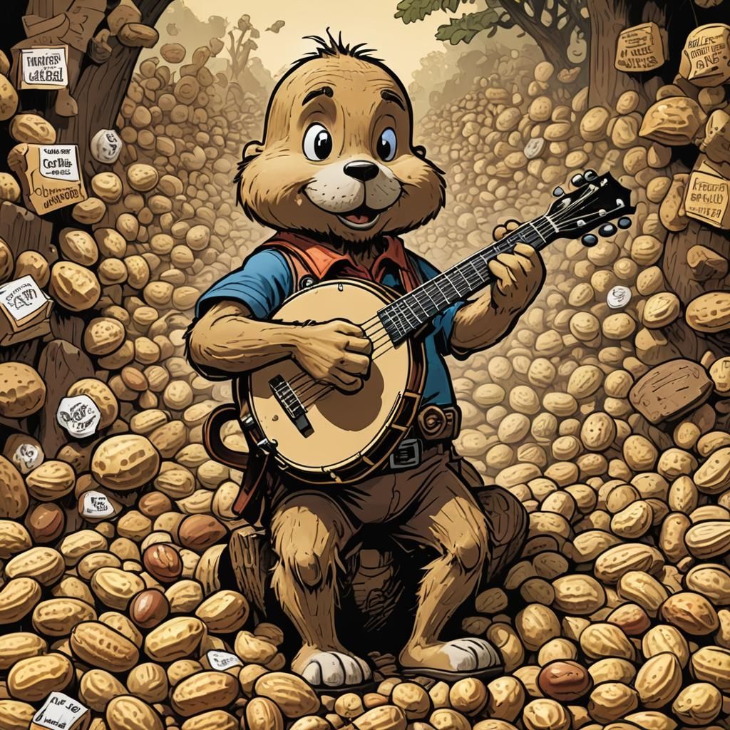 Anthropomorphic Peanut Banjoman in Comic Art Style