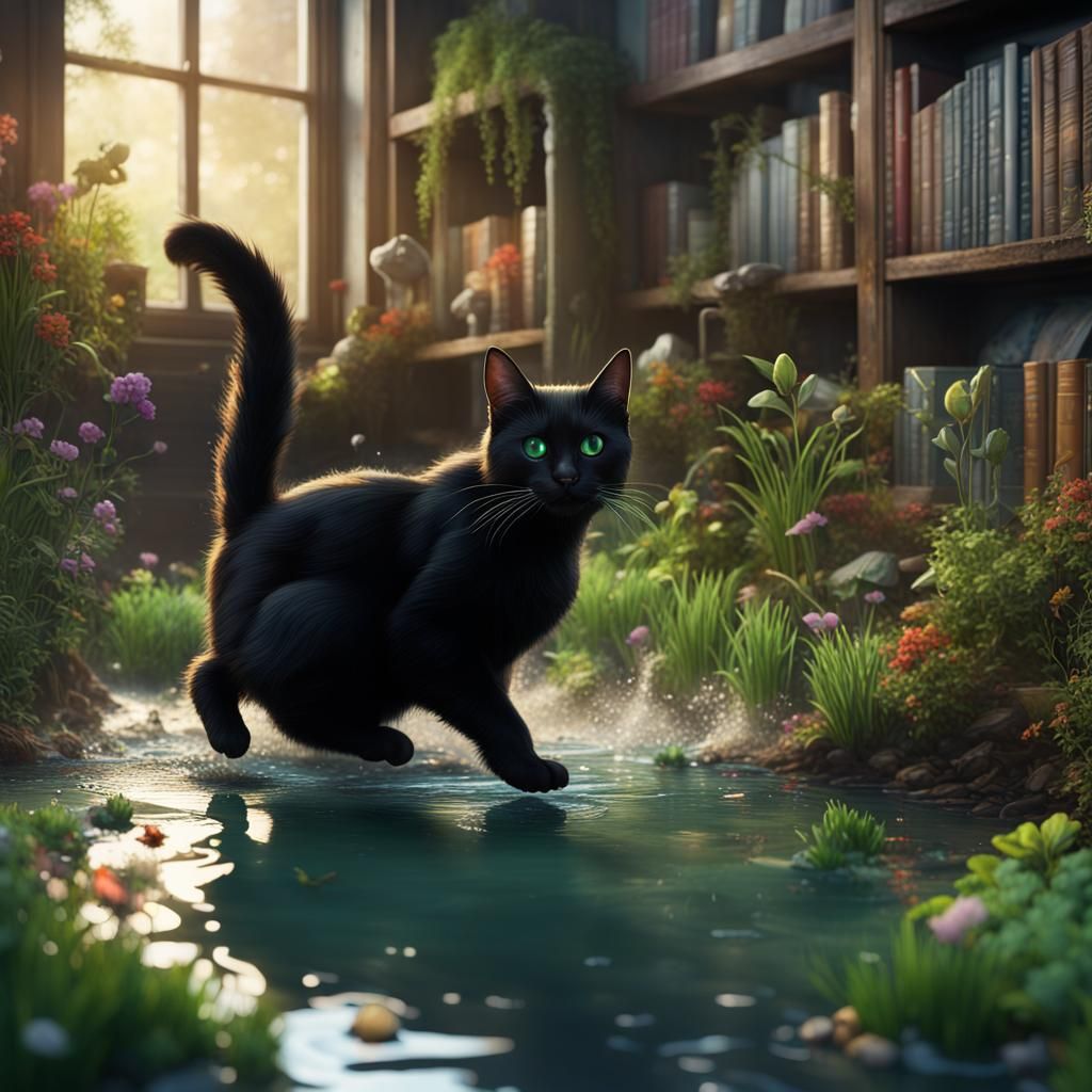 Cozy Reading Nook with Cat, Digital Art