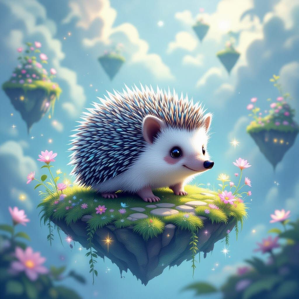 Glass Quill Hedgehog on Surreal Floating Island