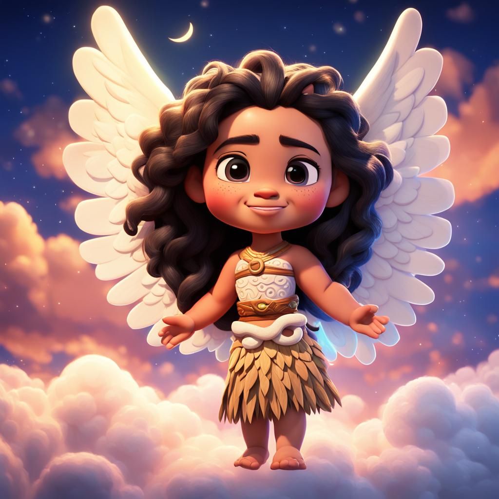 Chibi Moana as Angel in Cloudy Night Sky
