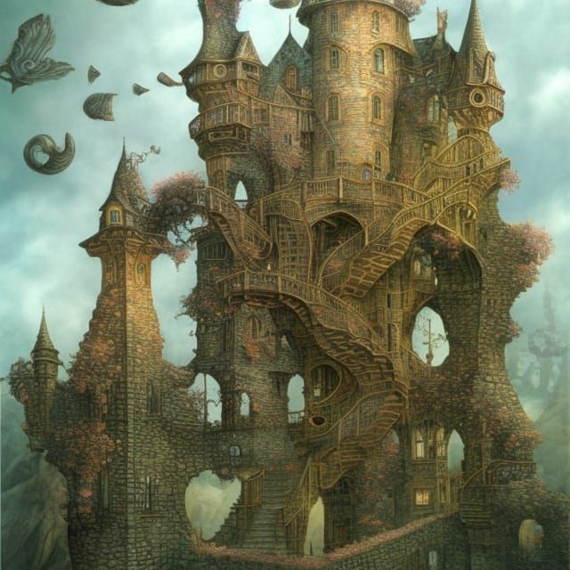 Surreal Castle Inspired by Escher and Merriam