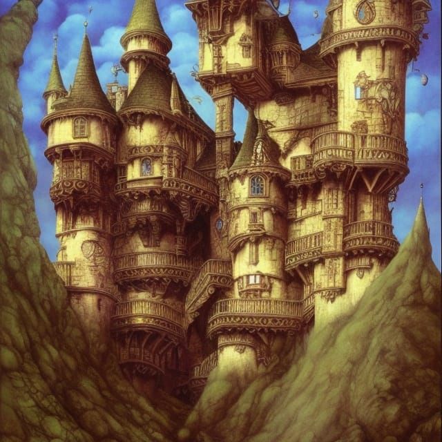 Surreal Castle in Dreamlike Escher Style