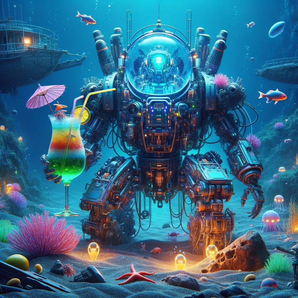 Underwater Robot Enjoying Cocktail in Abyss
