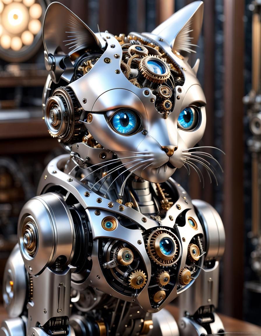 Adorable Feline Robot with Mesmerizing Eyes