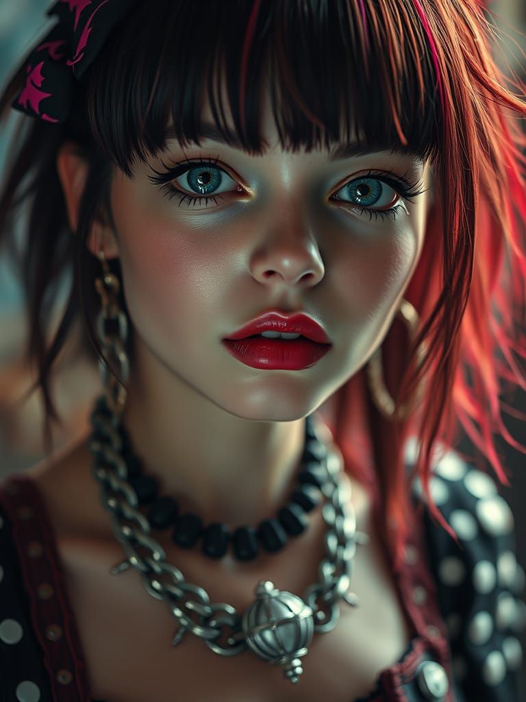 Psychobilly Girl Portrait in Surreal Digital Art Style