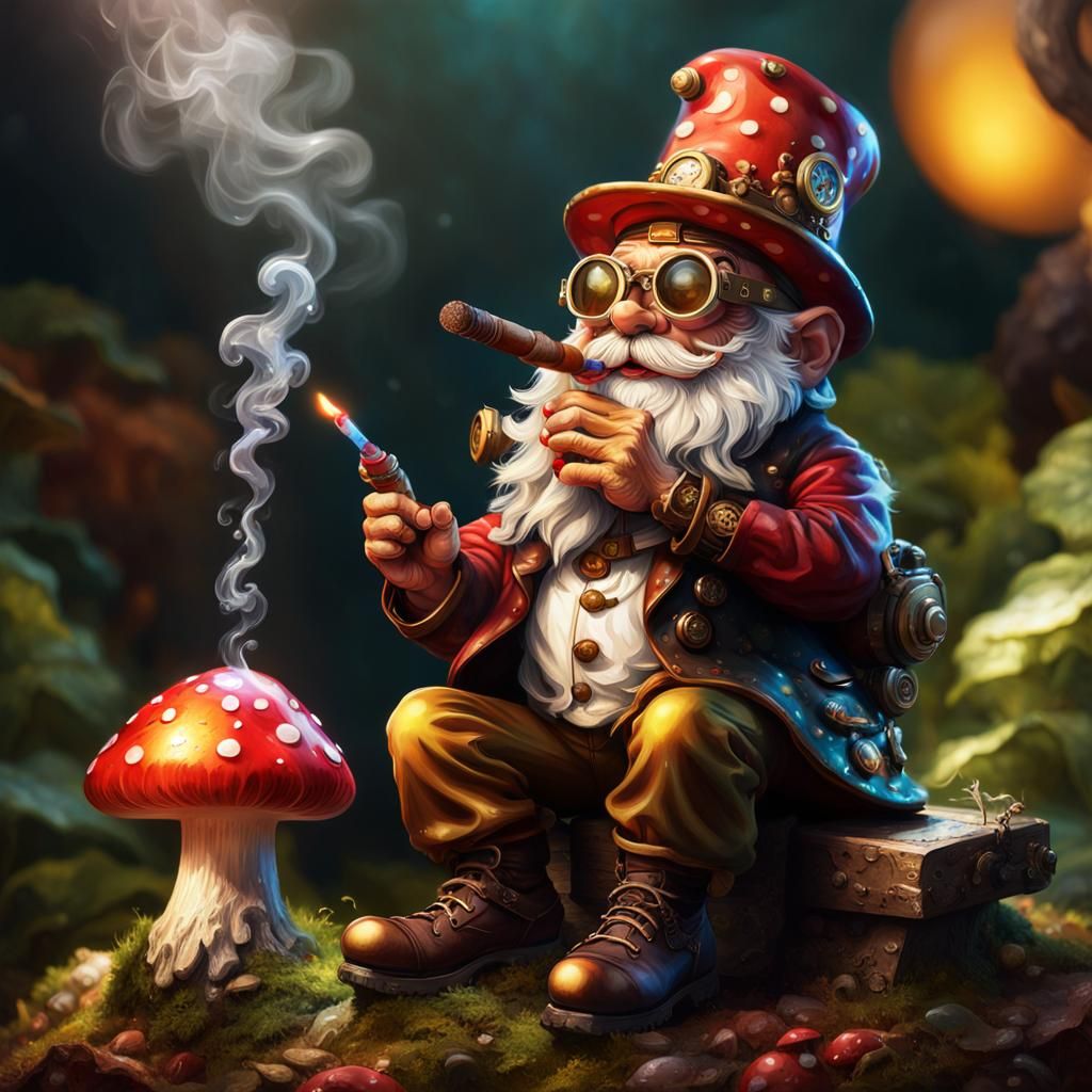 Steampunk Gnome Smoking Cigar Concept Art