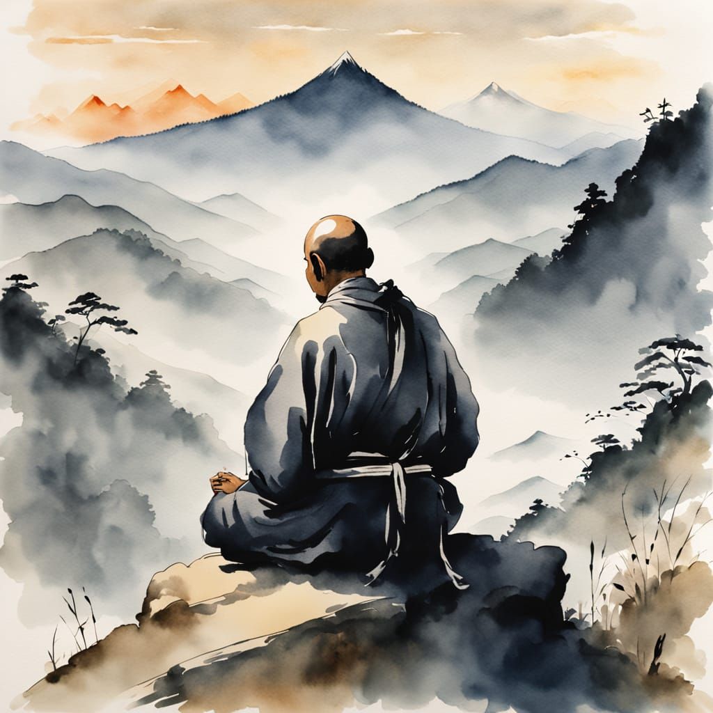 Serene Monk in Dawn's Soft Light