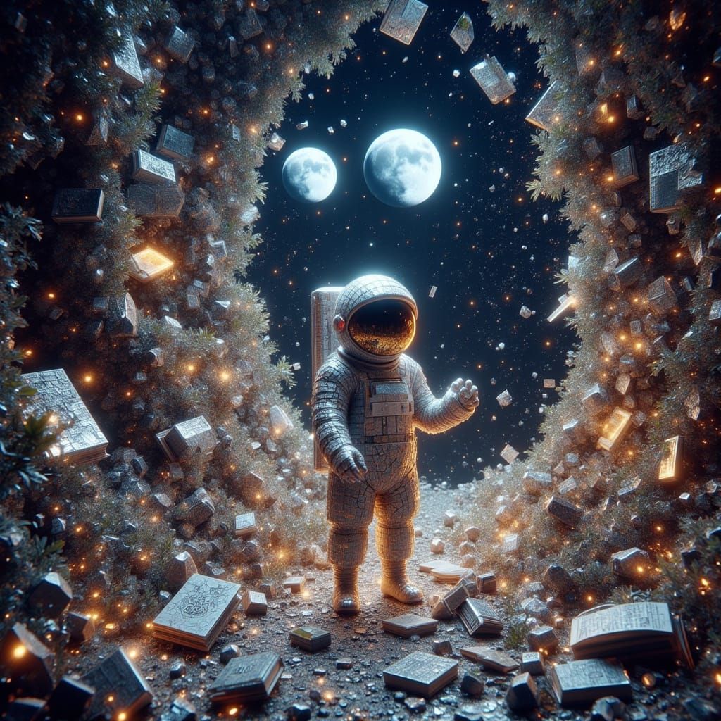 Astronaut Discovers Ancient Library on Nebula Planet