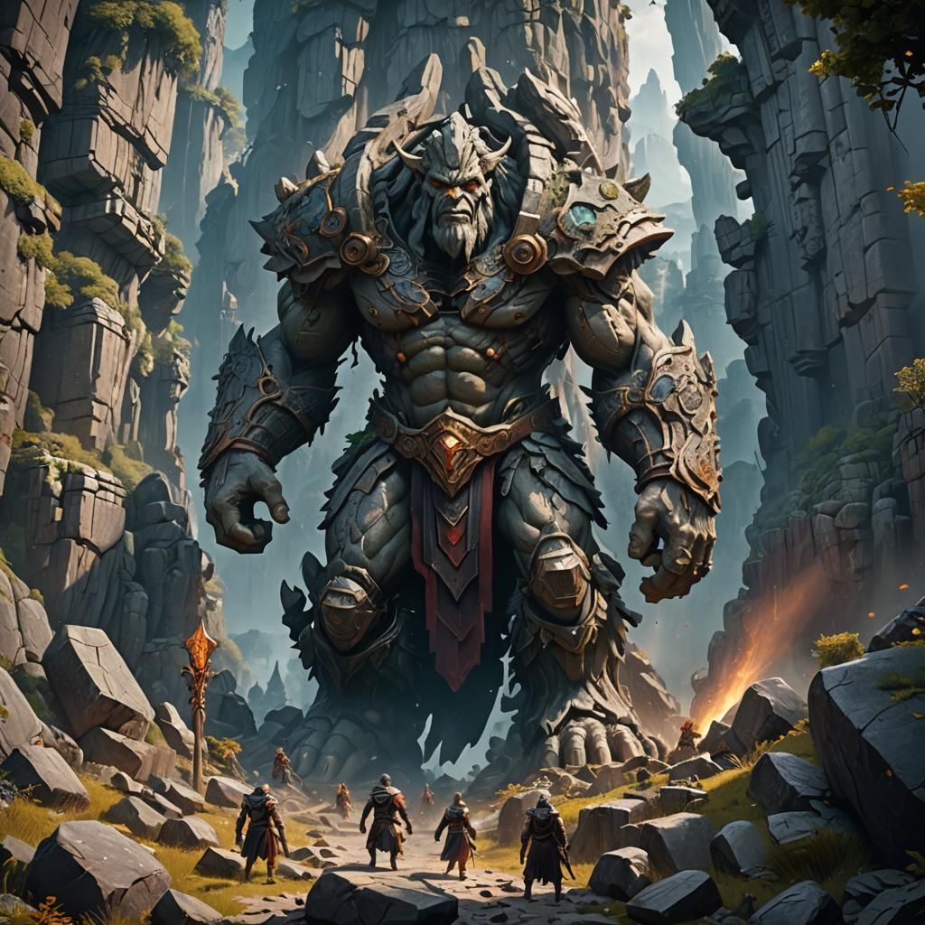 Stone Giant Awakening: Detailed Fantasy Concept Art