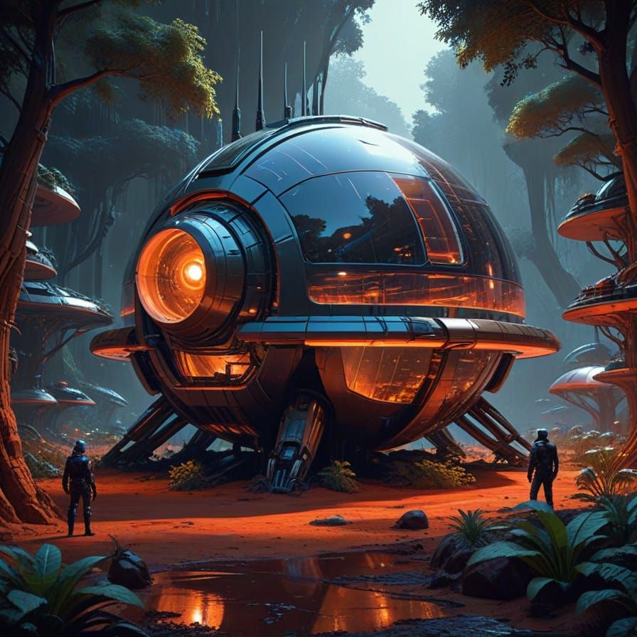 Humans in Futuristic Habitat on Mars, Inspired by Syd Mead a...