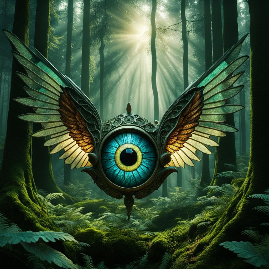 Stained Glass Seraph in Forest, Cinematic