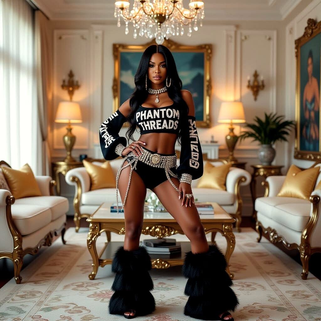 Glamorous Black Woman in Hip Hop Rock Style