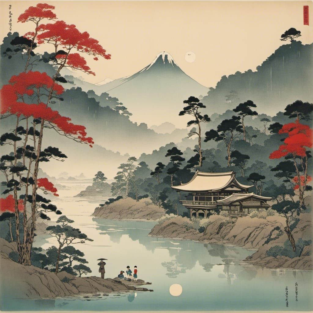 Retro Japanese Scene in Ohara Koson Style
